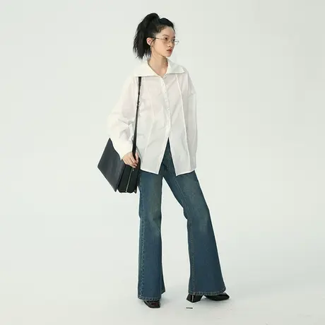 omont蛋挞家 大翻领长袖衬衫女春季2023年新款宽松显瘦衬衣上衣图片