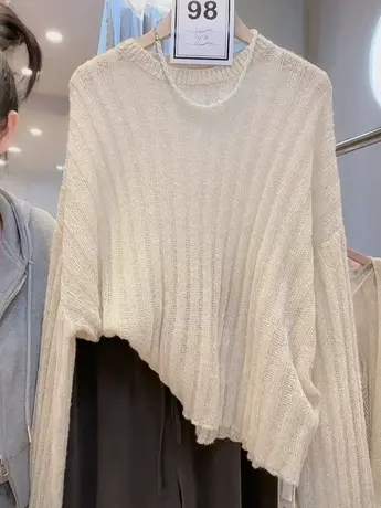 奶系穿搭金丝亮片毛衣女薄款温柔软糯喇叭袖慵懒风针织衫上衣百搭图片