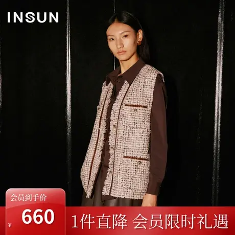 [小香风系列]恩裳COVER2023秋新款手工拉毛贴边金边编织纽扣马甲图片