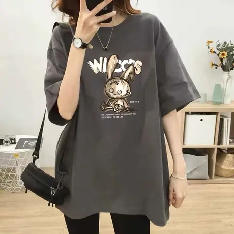 欧货短袖t恤女2023年夏季新款oversize设计感小众宽松中长款上衣商品大图