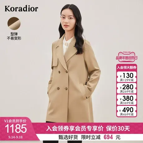 珂莱蒂尔女装2023秋季新款美拉德双排扣西装领修身风衣外套上衣图片