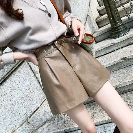 高腰皮短裤女2022秋冬大码a字阔腿软皮短裤女外穿洋气百搭靴裤子商品大图