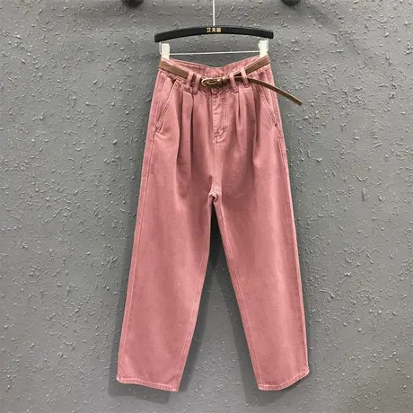 甜酷高腰抽褶设计感辣妹阔腿牛仔裤欧货新款显瘦韩版休闲直筒裤秋商品大图