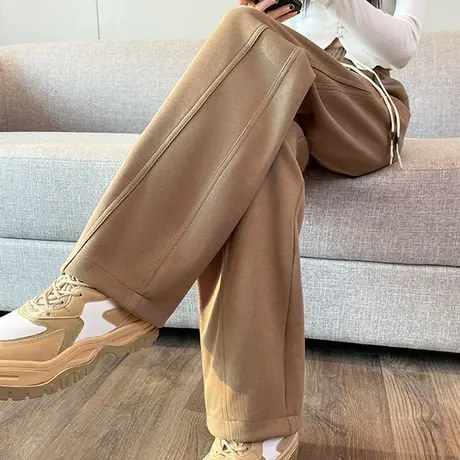 卡其色阔腿运动裤女高腰春秋新款垂感直筒宽松显瘦百搭休闲拖地裤商品大图