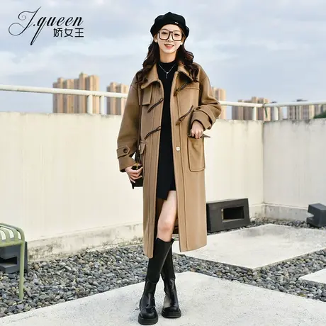 牛角扣毛呢外套女秋冬季新款复古高级感学院风减龄中长款呢子大衣商品大图