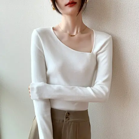 不规则设计感长袖上衣女2023春季新款修身针织衫小众开衫内搭t恤商品大图