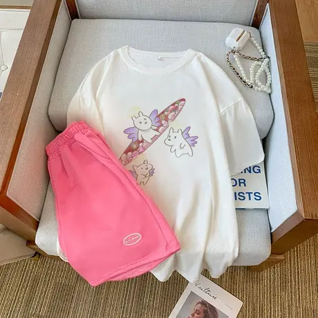 网红炸街港风运动服套装女夏季宽松短袖短裤小个子时尚休闲两件套图片