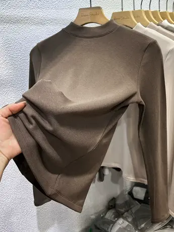 2022秋冬新半高领洋气小立领加薄绒磨毛内搭打底衫女长袖T恤上衣图片