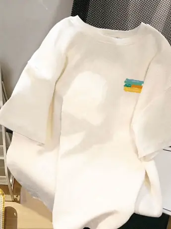 美式复古白色仿棉短袖t恤女夏季宽松设计感小众潮牌大码女装上衣商品大图