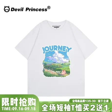 chic港风森系正肩白色t恤女宽松ins风小众卡通纯棉学生半袖上衣夏图片