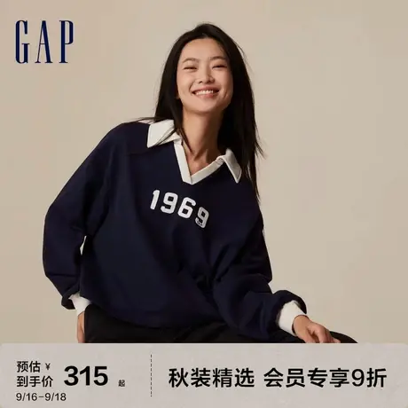 Gap女装秋季2023新款LOGO宽松法式圈织软卫衣806990POLO领上衣图片