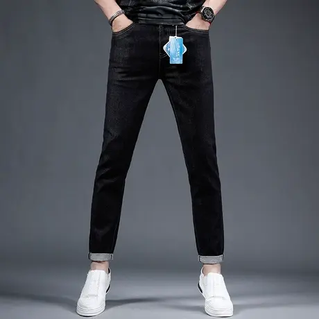 不掉色牛仔裤男款修身小脚春夏季黑色韩版弹力百搭男士裤子薄款商品大图