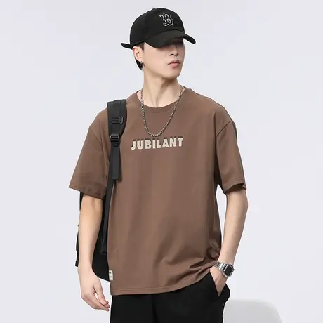 圆领情侣装短袖男款夏季印花体恤衫男士纯棉t恤男装字母上衣夏天商品大图