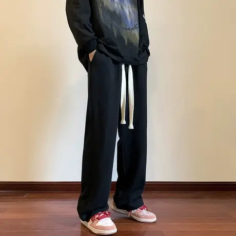 垂感裤子男款夏季潮牌美式高街黑色运动卫裤直筒宽松春秋休闲长裤商品大图