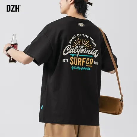 男士印花t恤黑色短袖夏季男款半袖男2023新款衣服纯棉体恤情侣装商品大图