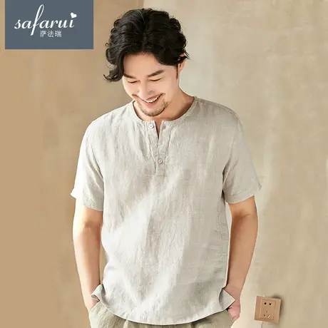 亚麻短袖衬衫男薄款夏季宽松休闲棉麻t恤复古中国风男装上衣新款商品大图