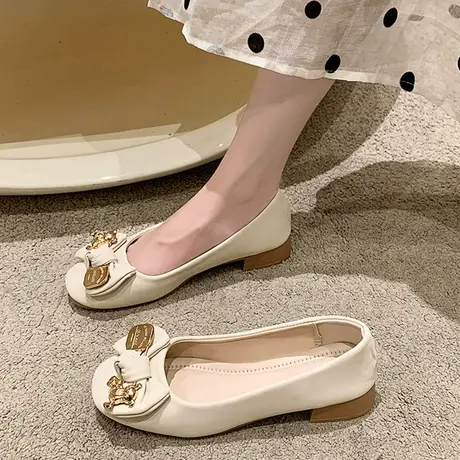 一脚蹬蝴蝶结单鞋女夏2023新款百搭圆头浅口低跟配裙子法式豆豆鞋商品大图