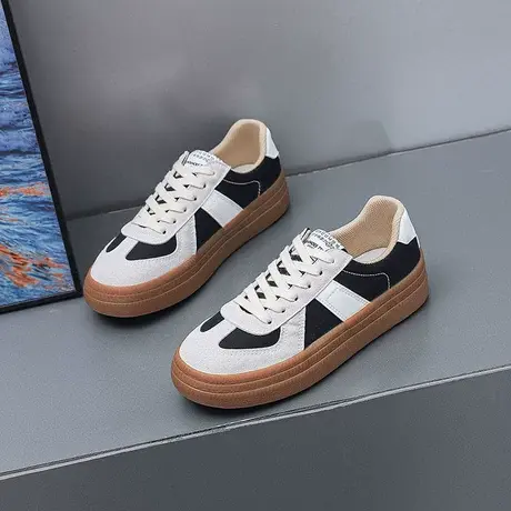 2023年夏季新款德训鞋设计感拼色百搭休闲鞋女情侣ins潮厚底板鞋图片