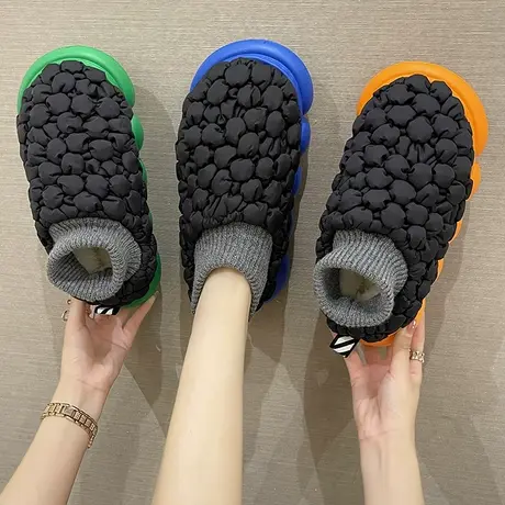 泡芙棉拖鞋女包跟2023新款冬季家居室内外穿防滑厚底保暖情侣棉鞋商品大图