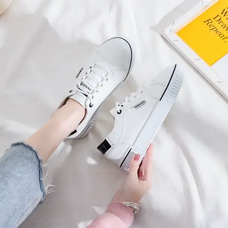 爆款网红皮面小白鞋女2021春季新款百搭平底软皮运动休闲板鞋球鞋商品大图