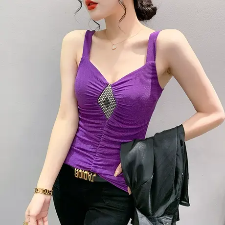 性感V领小吊带女西装内搭夏季欧货紧身打底背心百搭网纱无袖上衣商品大图