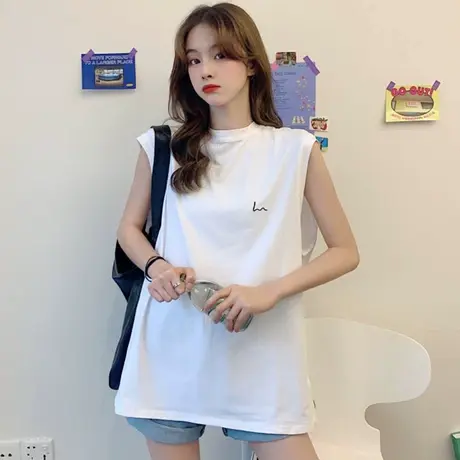 吊带坎肩运动背心无袖t恤女夏季设计感小众外穿ins蓝球服宽松上衣图片