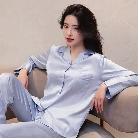 睡衣女春秋季冰丝长袖高级感可外穿2023年新款夏天宽松家居服套装商品大图