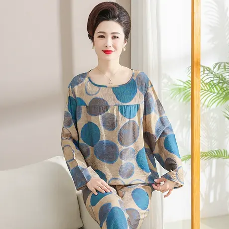 妈妈棉绸睡衣女春秋款长袖大码人造棉老人家居服中老年绵绸套装夏图片