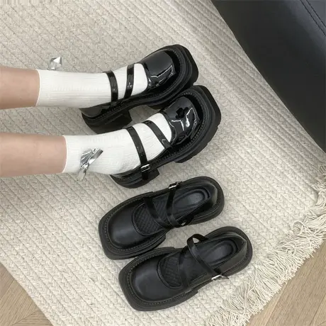 厚底百搭玛丽珍鞋女2024春夏季新款复古黑色单鞋英伦风粗跟小皮鞋商品大图