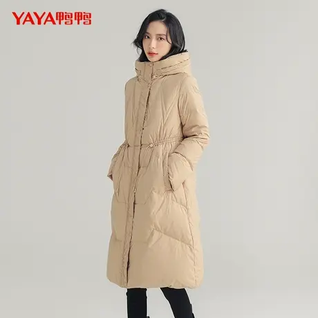鸭鸭羽绒服女2023年新款中长款过膝连帽时尚收腰休闲保暖外套图片
