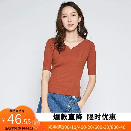 【断码XS】艾格2022夏季新款女装时尚百搭纯色短袖针织衫ins潮Z68图片