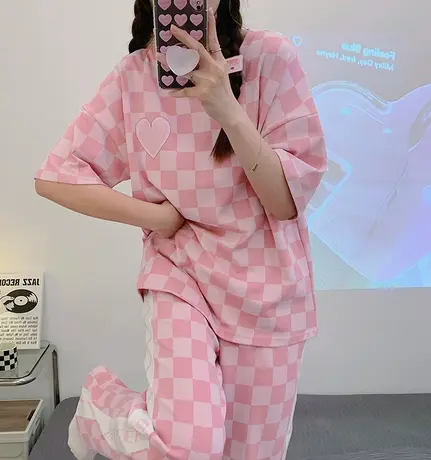 南极人纯棉睡衣女夏天套装短袖清新女士2023年新款春秋季薄家居服商品大图