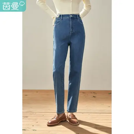 【商场同款】茵曼2023春女装新款田园百搭装饰设计高腰牛仔萝卜裤图片