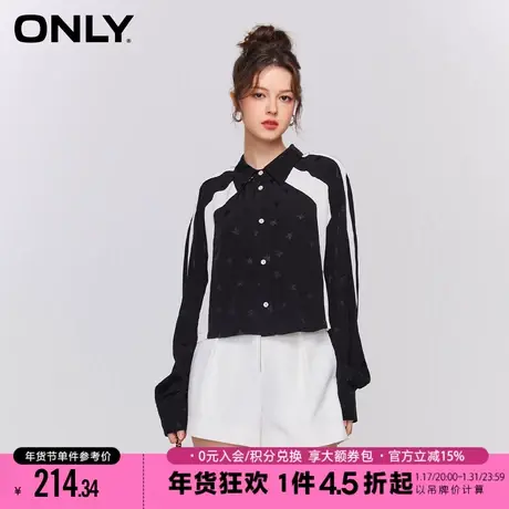 ONLY2023夏季新款时尚休闲宽松满印拼色短款衬衫女|123205040商品大图