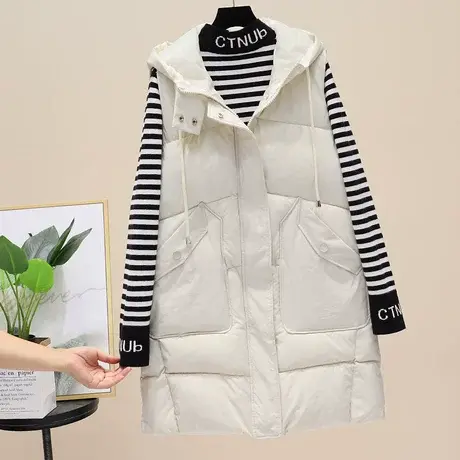 欧洲站2023秋冬新款大码胖MM中长羽绒棉马甲女士马夹外穿百搭坎肩商品大图