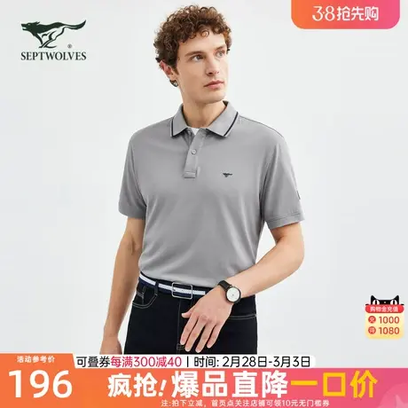 七匹狼翻领短袖t恤2023官方正品夏季polo衫休闲透气青年男装上衣商品大图