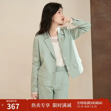 【商场同款】茵曼2023春女装新款时尚简约正肩小个子短款西装外套图片