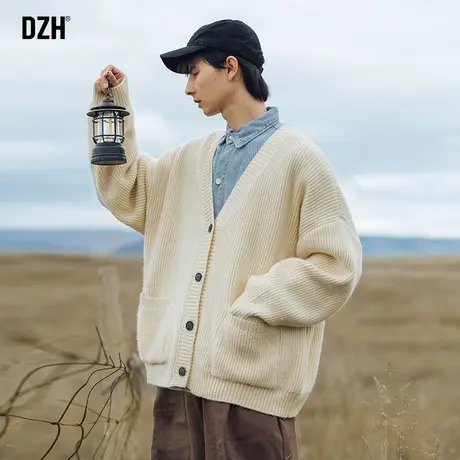 男士V领开衫毛衣男秋冬款宽松慵懒风针织打底衫2023新款情侣外套商品大图