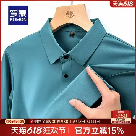 罗蒙男士时尚休闲长袖POLO衫2025春季新款弹力百搭无痕翻领T恤衫商品大图