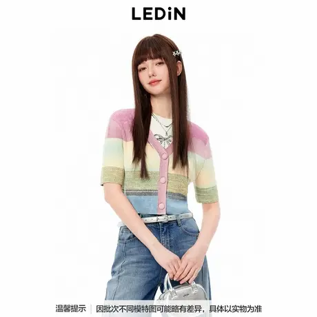 【商场同款】乐町彩色短袖线套衫针织衫秋季新款上衣C1EEE3304商品大图