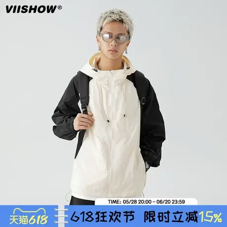 VIISHOW美式连帽插肩袖防晒衣男士薄款拼接宽松皮肤衣外套夏季图片