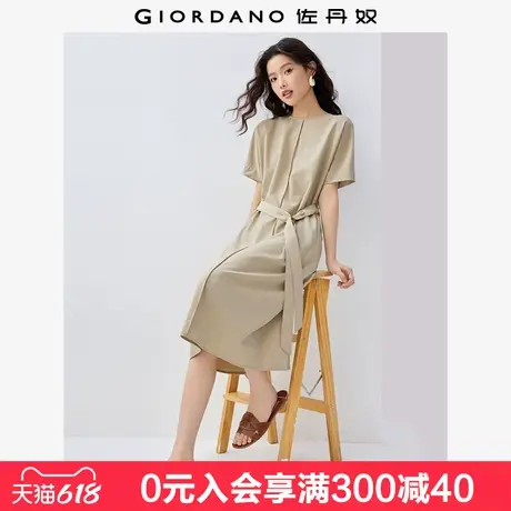佐丹奴短袖裙子女夏季垂感西装破骨圆领配腰带连袖连衣裙05465061图片