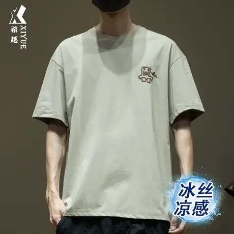 新款黑科技凉感短袖T恤男2025年夏季宽松大码男士冰丝印花体恤衫商品大图