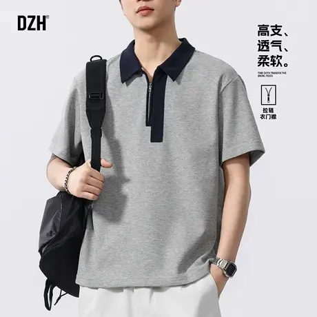 男生灰色半拉链polo衫男短袖夏季薄款2025新款休闲半袖t恤百搭潮商品大图