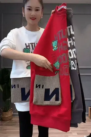 2023秋冬新款加绒加厚韩版洋气卫衣时尚长袖宽松百搭显瘦上衣女装商品大图