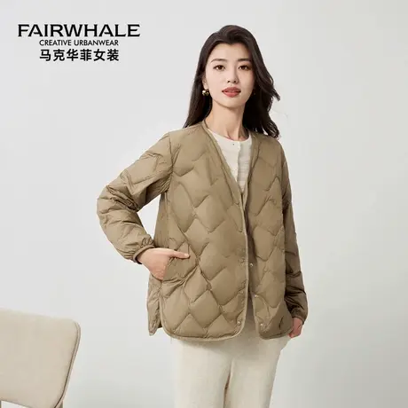 马克华菲菱形格纹轻薄羽绒服女短款V领2025冬季新款内搭叠穿保暖图片
