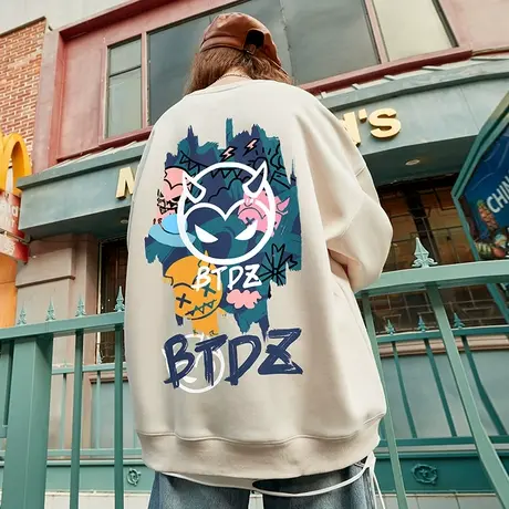 oversize小恶魔潮牌圆领卫衣男2023年春季新款宽松大码小众设计感商品大图