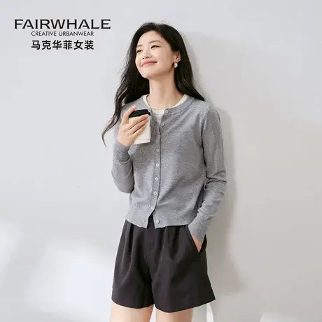 马克华菲针织开衫女春秋季纯色圆领气质显瘦上衣内搭长袖上衣外套图片