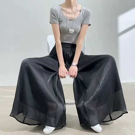 冰丝防晒抗皱雪纺裙裤女夏季薄款高腰宽松垂感休闲凉凉防蚊阔腿裤商品大图