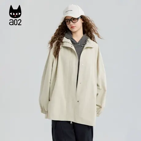 a02宽松设计感风衣外套女2025新款秋季立领防风米色夹克通勤穿搭商品大图